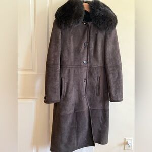 MaxMara MAX MARA Lamb Shearling Fur Coat, Dark Blackish Brown Sz 38/4